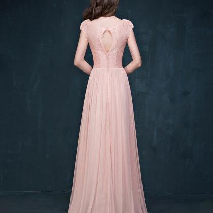 Pink Lace Beading Evening Dress Long Prom Dress..