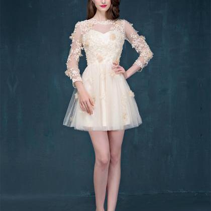 Champagne Sleeve Short Prom Dress Lace Cocktail..