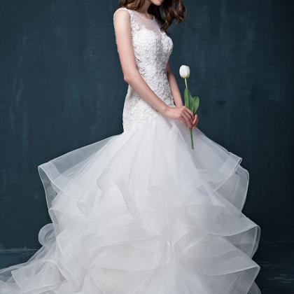 Design Discount Beading Lace Ruffles White Wedding..