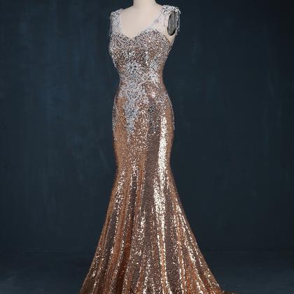 Sequin Evening Dress Sequined Fabric Prom Dress..