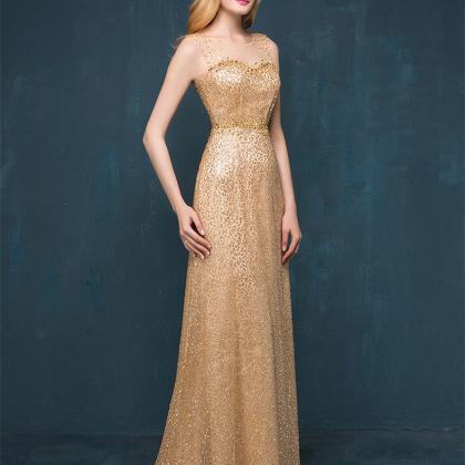 Champagne Special Occasion Dress Sequin Prom Dress..