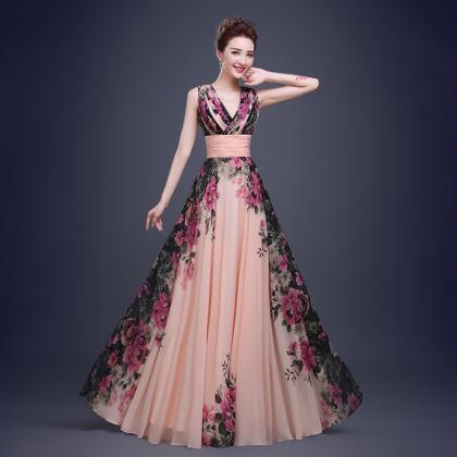 Print Fabric Prom Dress Chiffon Pro..