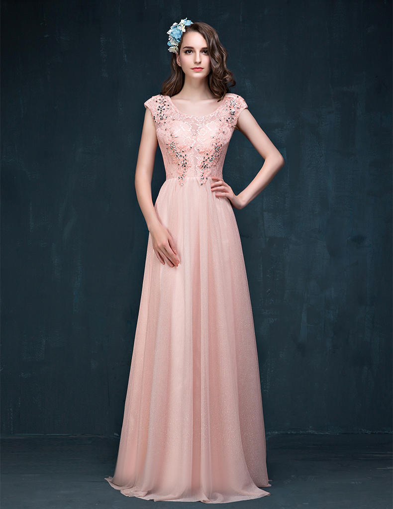 Pink Lace Beading Evening Dress Long Prom Dress Formal Dress