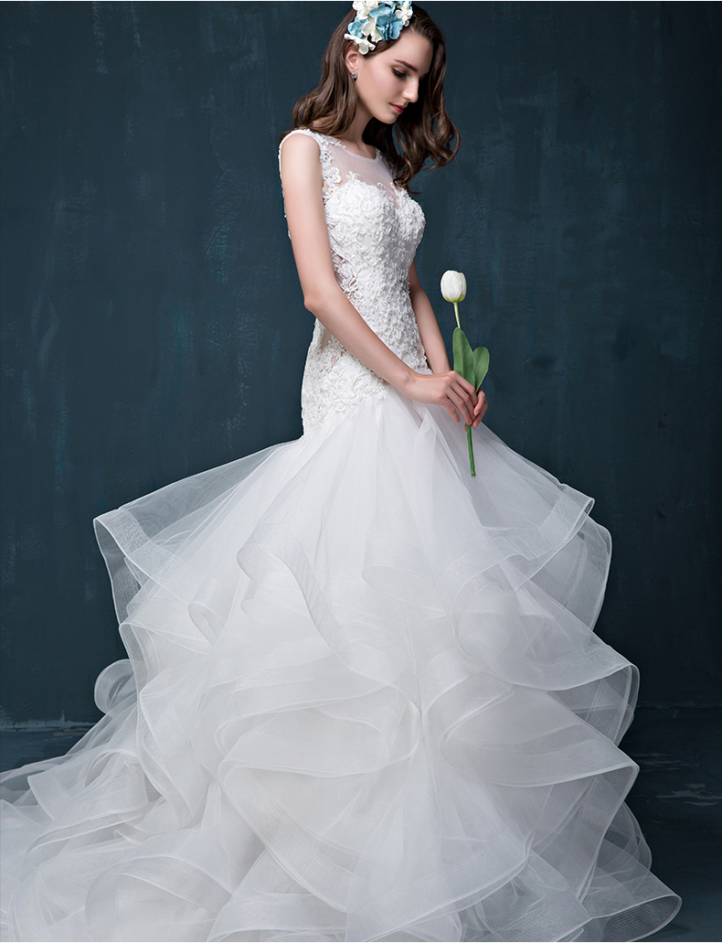 Design Discount Beading Lace Ruffles White Wedding Dress Bridal Gown 2015 Wedding Gown Plus Size Wedding Dress
