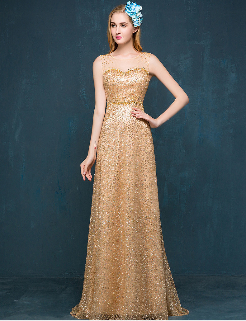 Champagne Special Occasion Dress Sequin Prom Dress Sequined Fabric Evening Dress Long Formal Party Dress Illusion Prom Dress Design Evening Dress