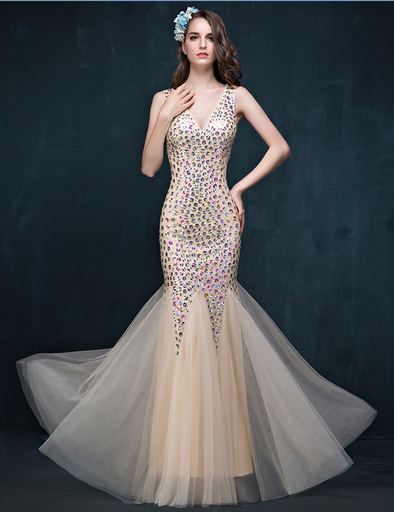 champagne mermaid evening gown