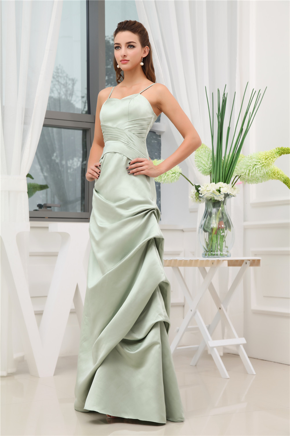 Olive Green Spaghetti Straps Long Mother Of Bride Dresses Ruched Formal