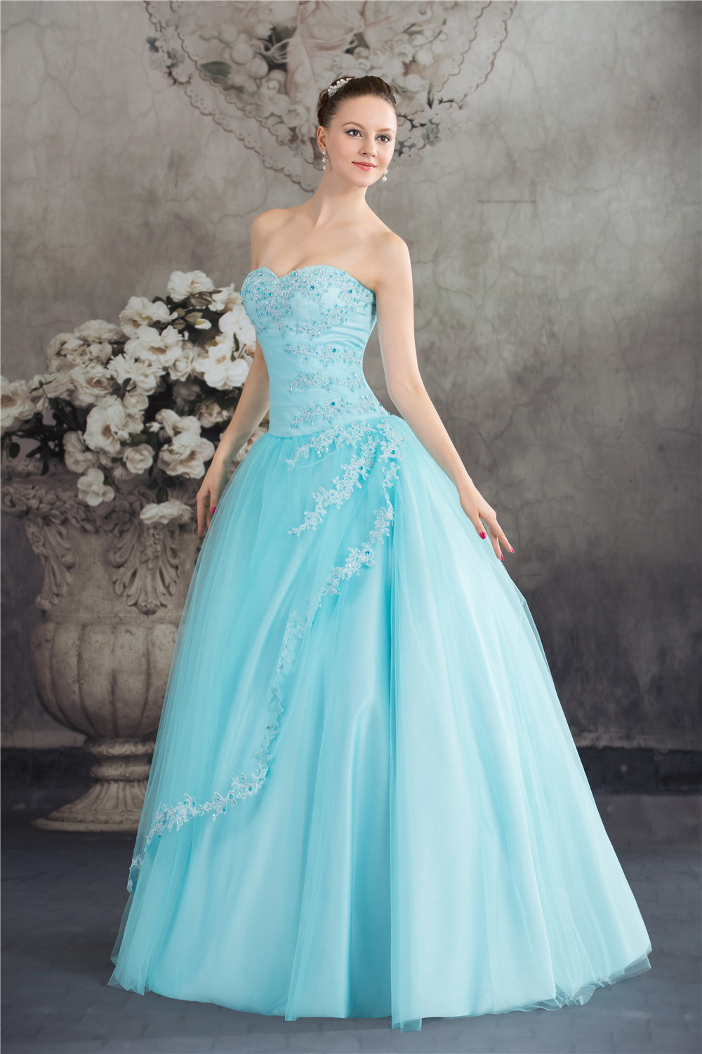 Light Blue Beading Corset Back Prom Dress Long Military Ball Gowns ...