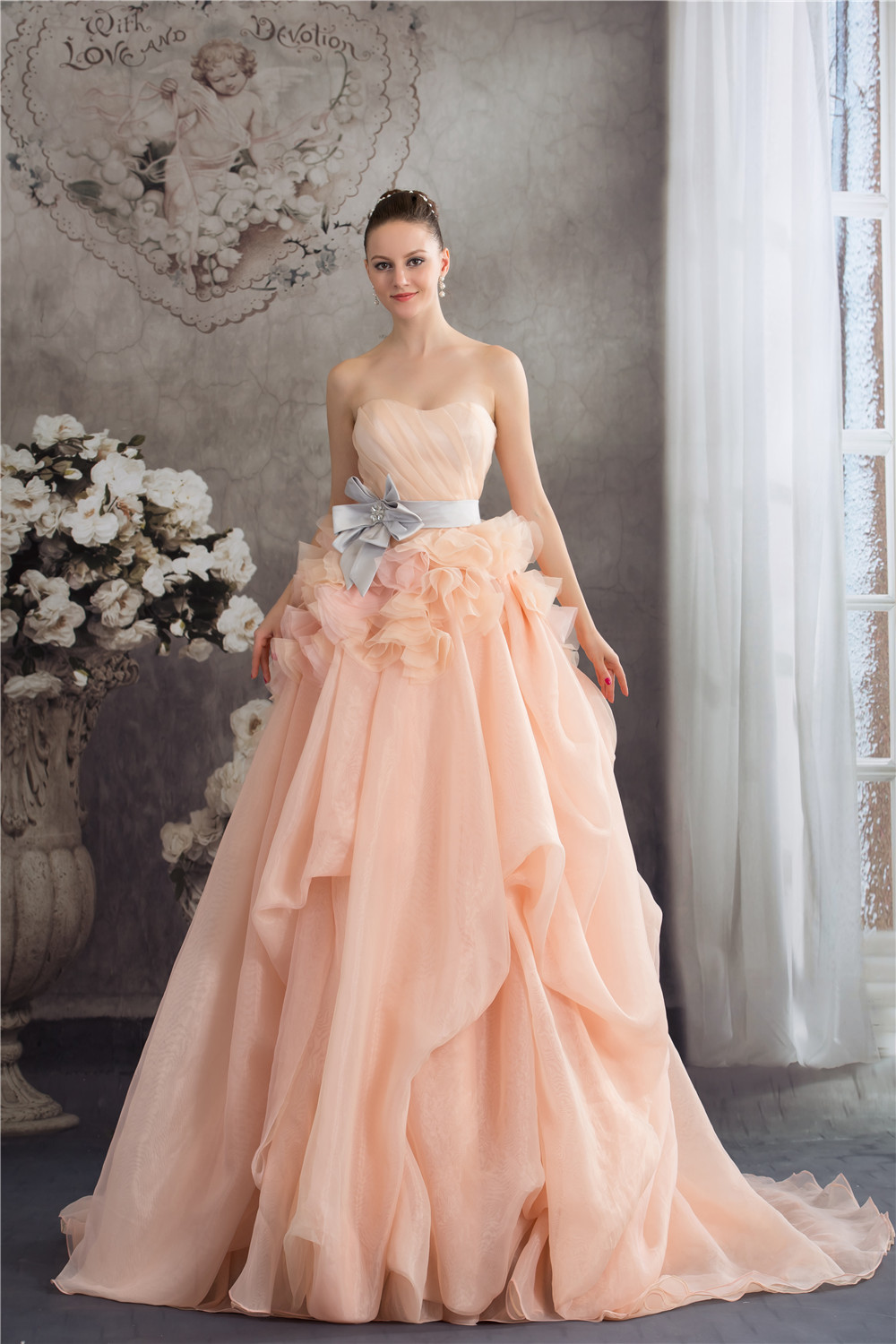 Light Orange Formal Evening Dress Court Train Long Peplum Dresses ...