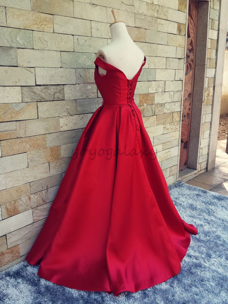 Red Portrait Bow A Line Satin Formal Long Evening Prom Dress on Luulla